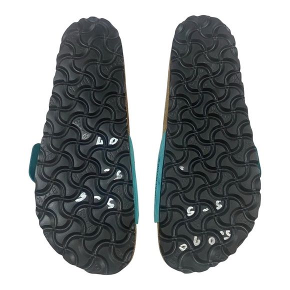 Birkenstock Big Buckle Madrid Piled Leather Sandals Biscay Bay/Gold Sz 36 Narrow - Picture 3 of 3